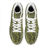 Lime Green And Black Snakeskin Print High Top Leather Sneakers