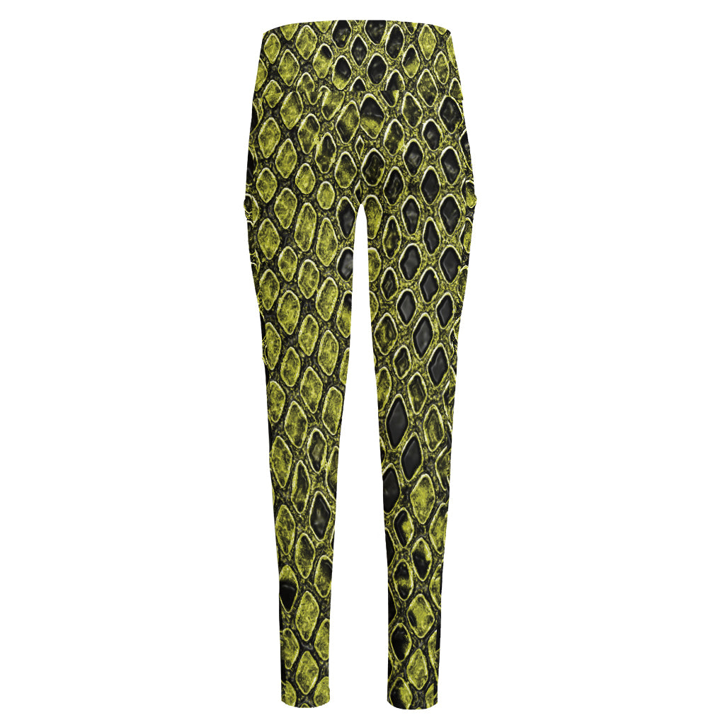 Lime Green And Black Snakeskin Print High-Waisted Pocket Leggings