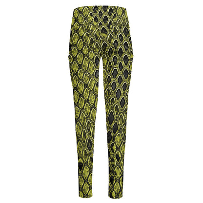 Lime Green And Black Snakeskin Print High-Waisted Pocket Leggings