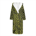 Lime Green And Black Snakeskin Print Hooded Bathrobe