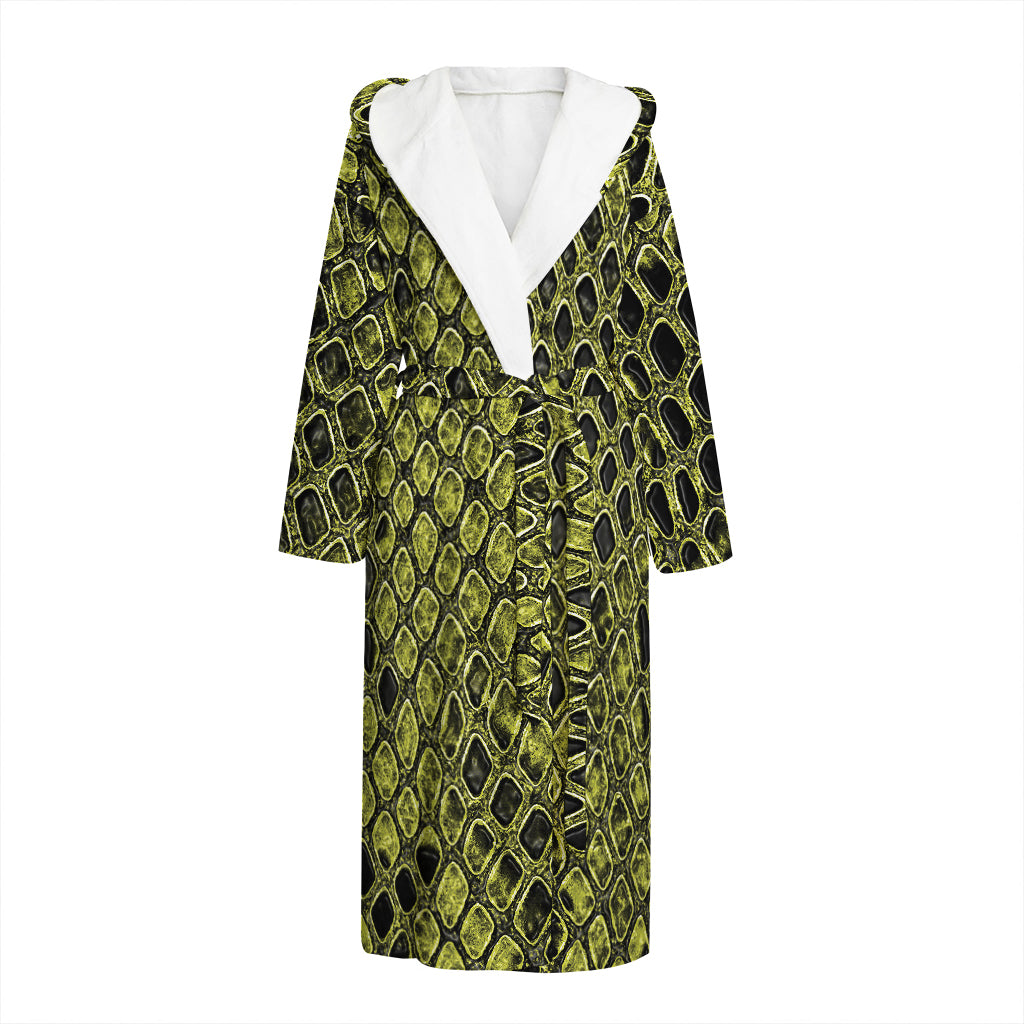Lime Green And Black Snakeskin Print Hooded Bathrobe