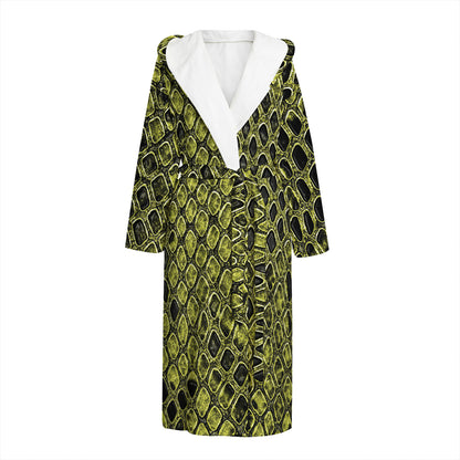 Lime Green And Black Snakeskin Print Hooded Bathrobe