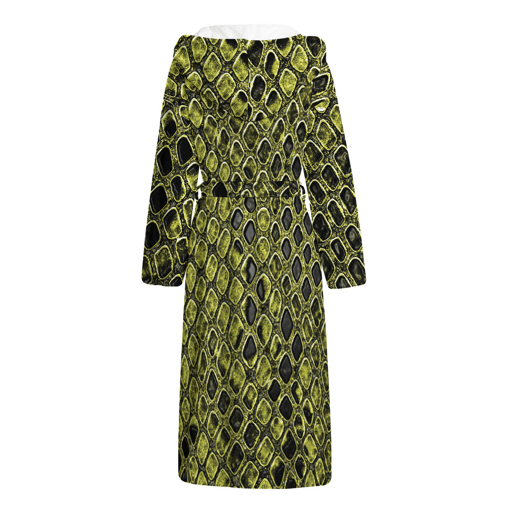 Lime Green And Black Snakeskin Print Hooded Bathrobe