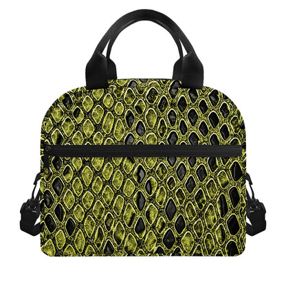Lime Green And Black Snakeskin Print Insulated Lunch Bag