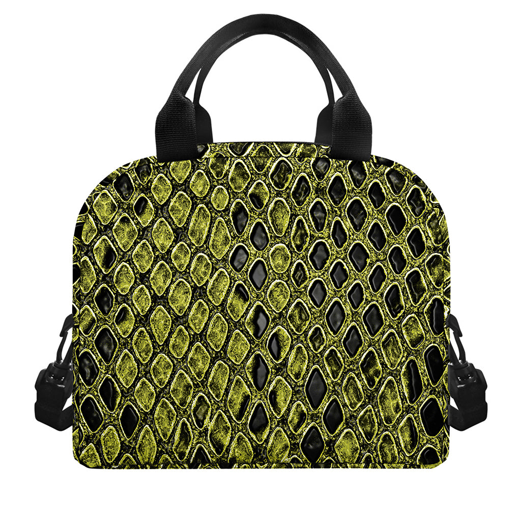 Lime Green And Black Snakeskin Print Insulated Lunch Bag