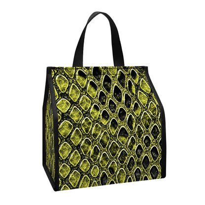 Lime Green And Black Snakeskin Print Insulated Lunch Tote