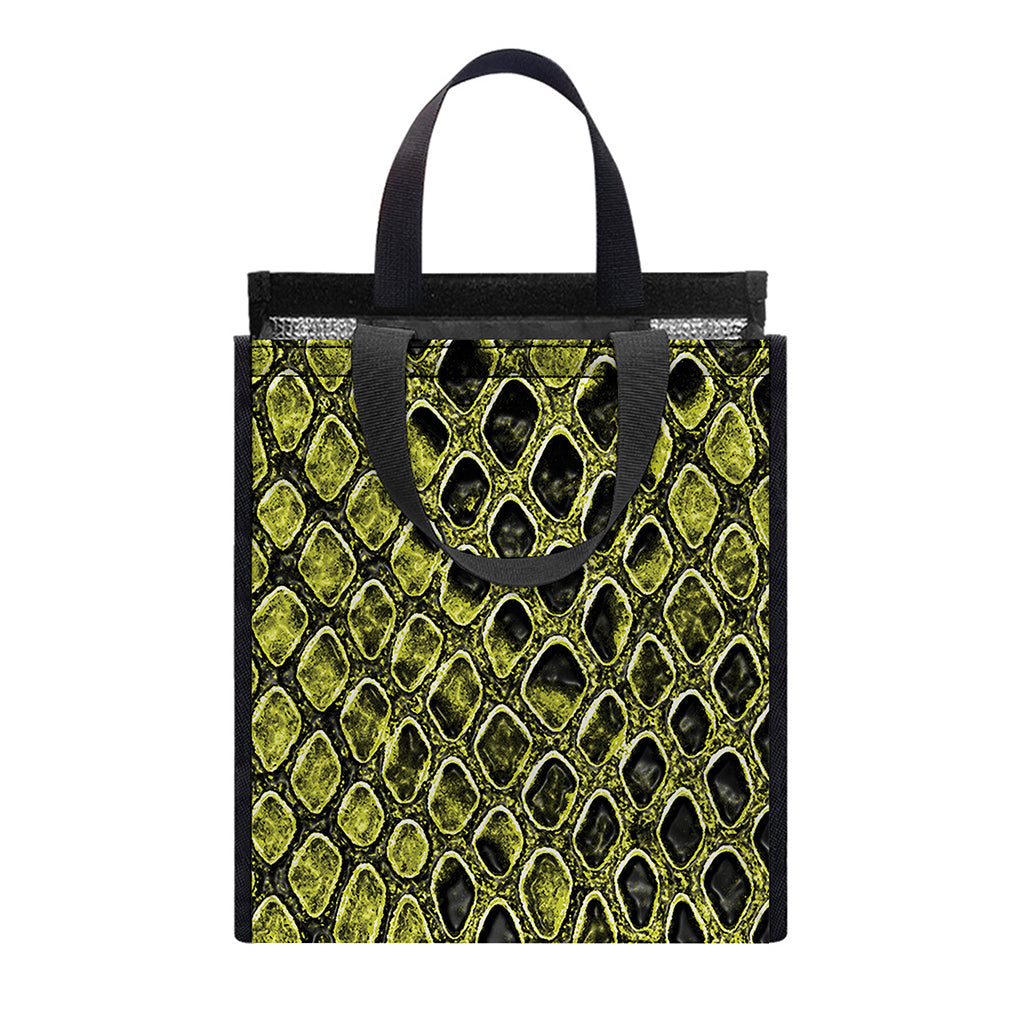 Lime Green And Black Snakeskin Print Insulated Lunch Tote
