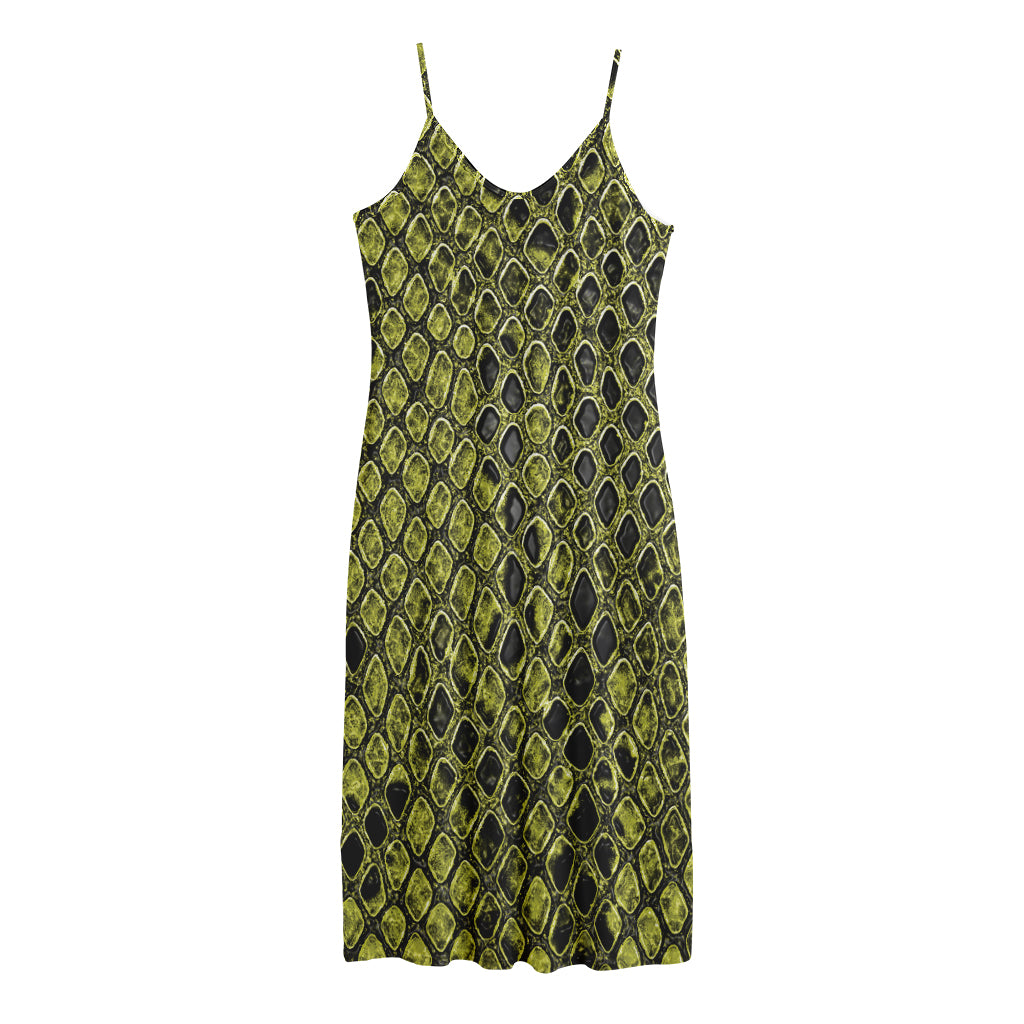 Lime Green And Black Snakeskin Print Jersey Midi Cami Dress