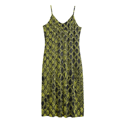 Lime Green And Black Snakeskin Print Jersey Midi Cami Dress