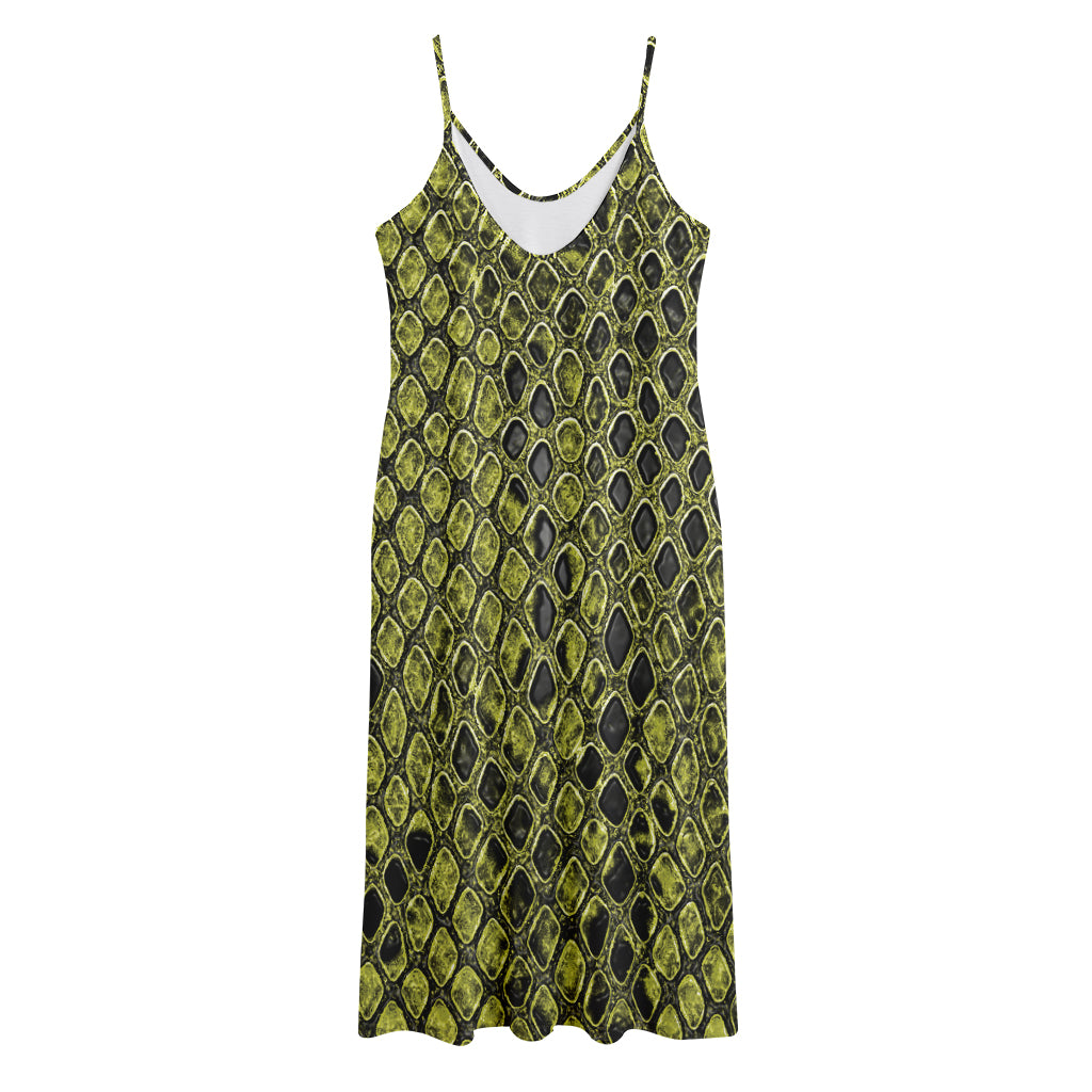 Lime Green And Black Snakeskin Print Jersey Midi Cami Dress