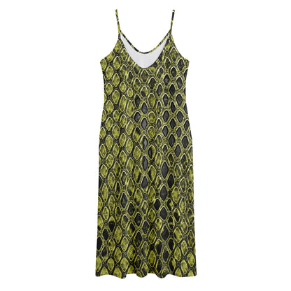 Lime Green And Black Snakeskin Print Jersey Midi Cami Dress