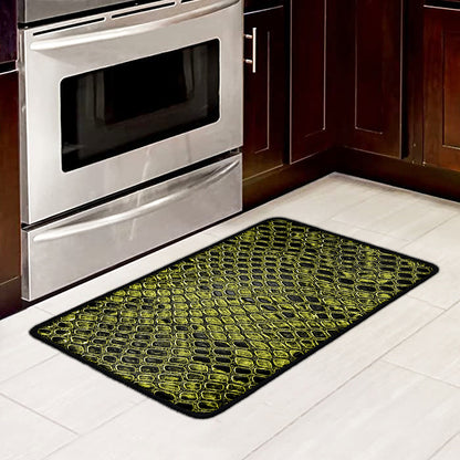 Lime Green And Black Snakeskin Print Kitchen Mat