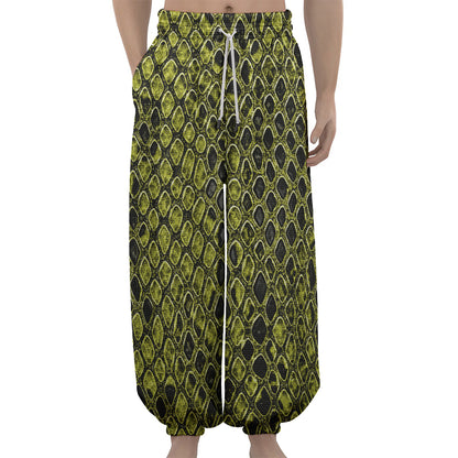 Lime Green And Black Snakeskin Print Lantern Pants
