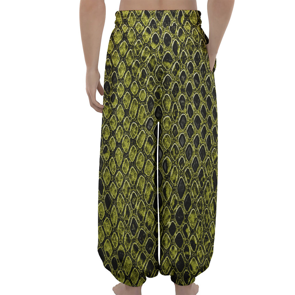 Lime Green And Black Snakeskin Print Lantern Pants