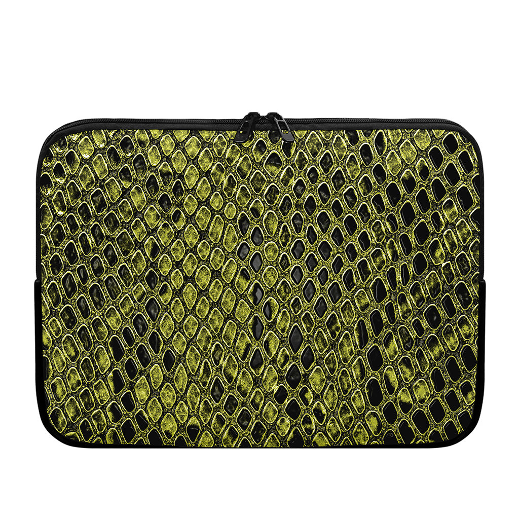 Lime Green And Black Snakeskin Print Laptop Sleeve