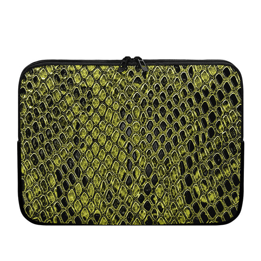 Lime Green And Black Snakeskin Print Laptop Sleeve