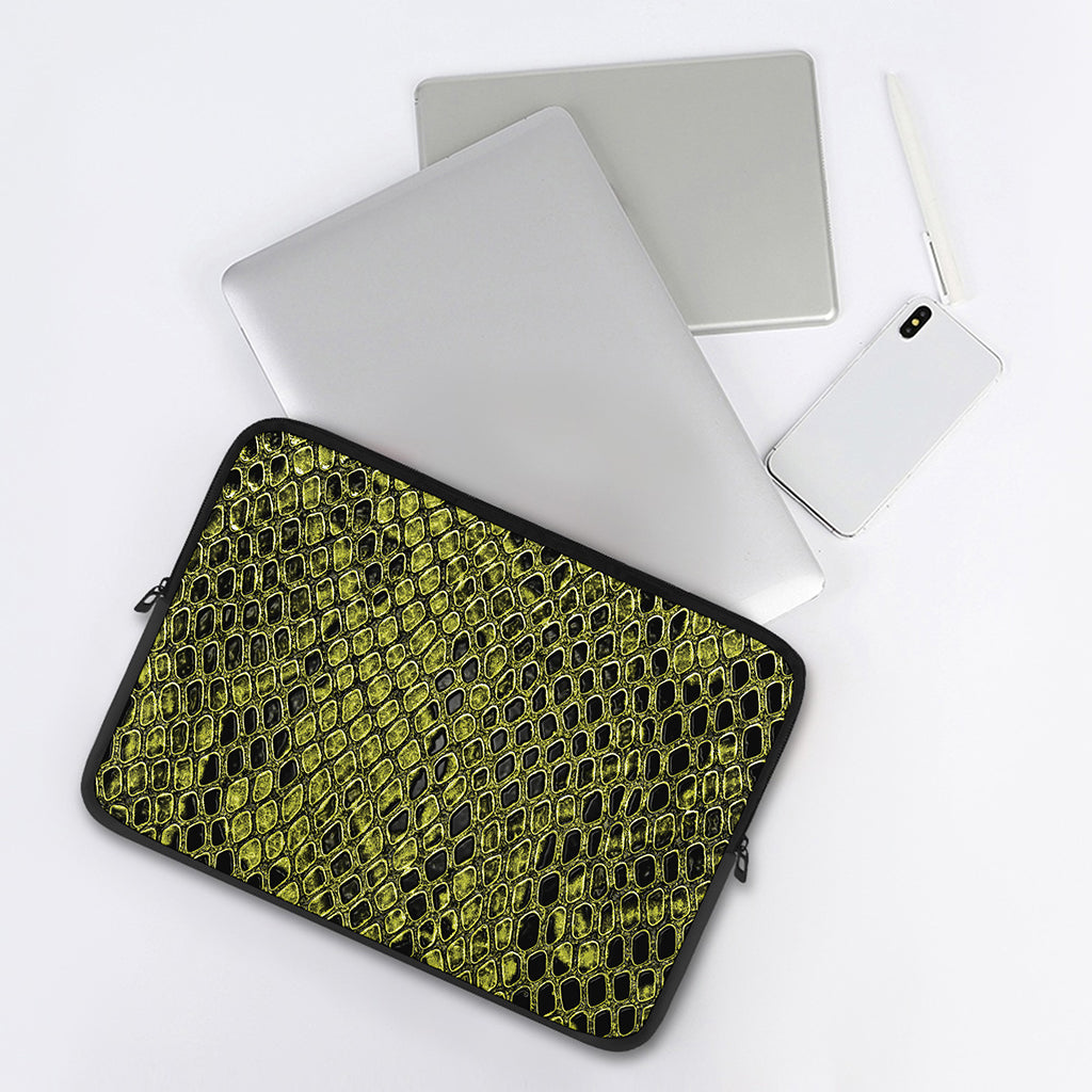 Lime Green And Black Snakeskin Print Laptop Sleeve