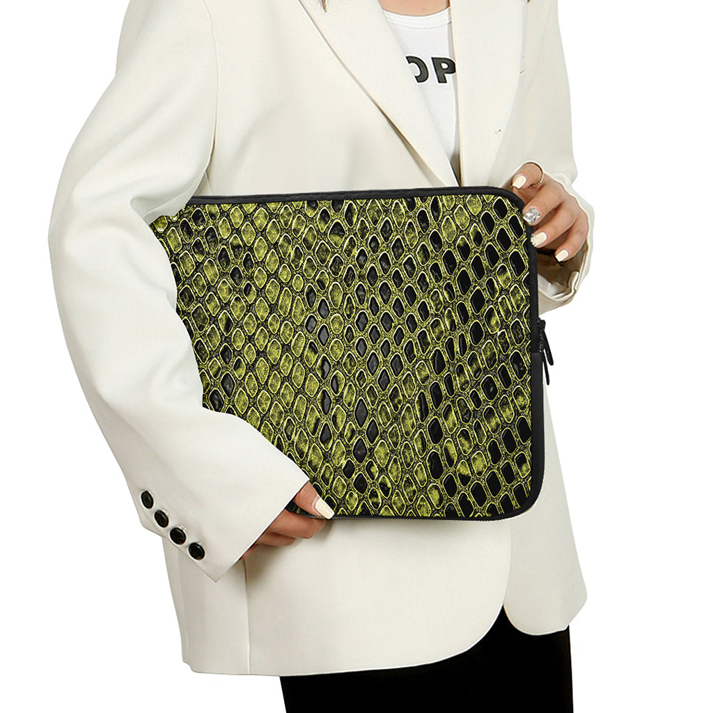 Lime Green And Black Snakeskin Print Laptop Sleeve