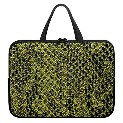 Lime Green And Black Snakeskin Print Laptop Sleeve With Handle