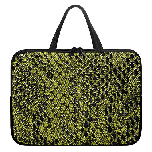 Lime Green And Black Snakeskin Print Laptop Sleeve With Handle