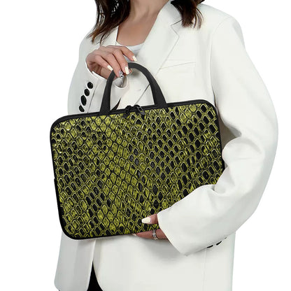 Lime Green And Black Snakeskin Print Laptop Sleeve With Handle