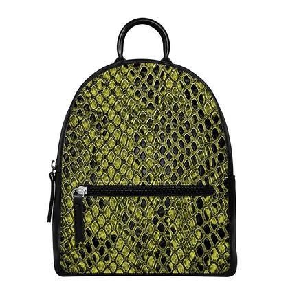 Lime Green And Black Snakeskin Print Leather Backpack
