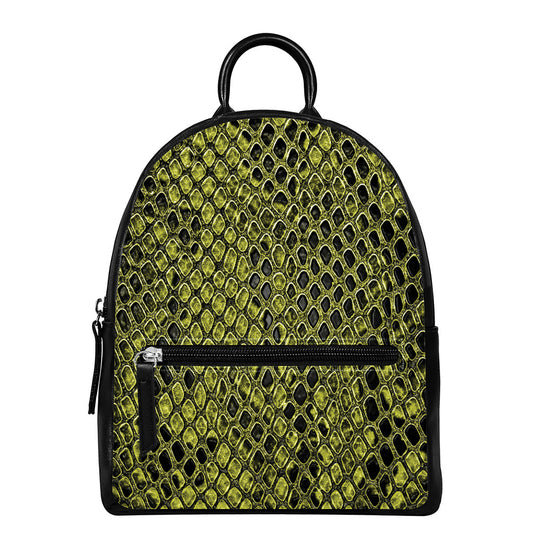 Lime Green And Black Snakeskin Print Leather Backpack