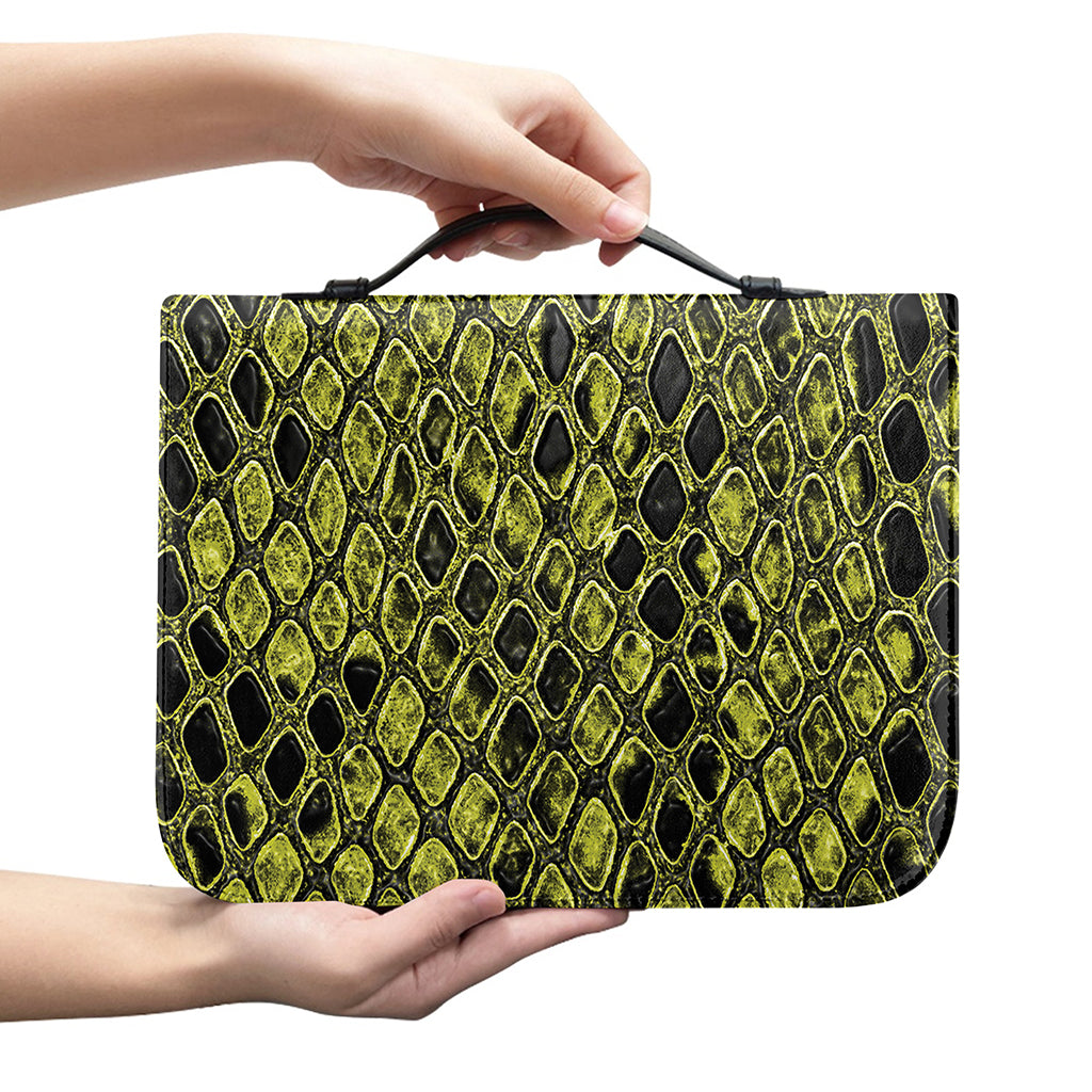 Lime Green And Black Snakeskin Print Leather Bible Cover