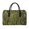 Lime Green And Black Snakeskin Print Leather Duffel Bag