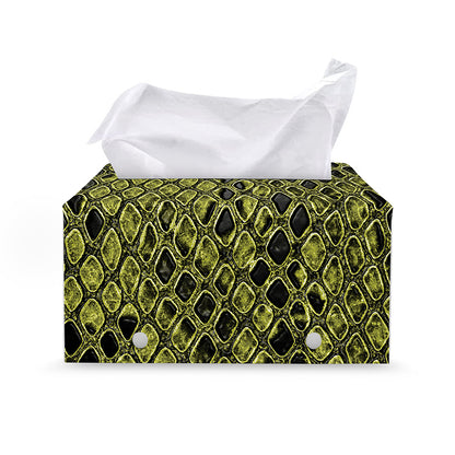 Lime Green And Black Snakeskin Print Leather Tissue Box Cover