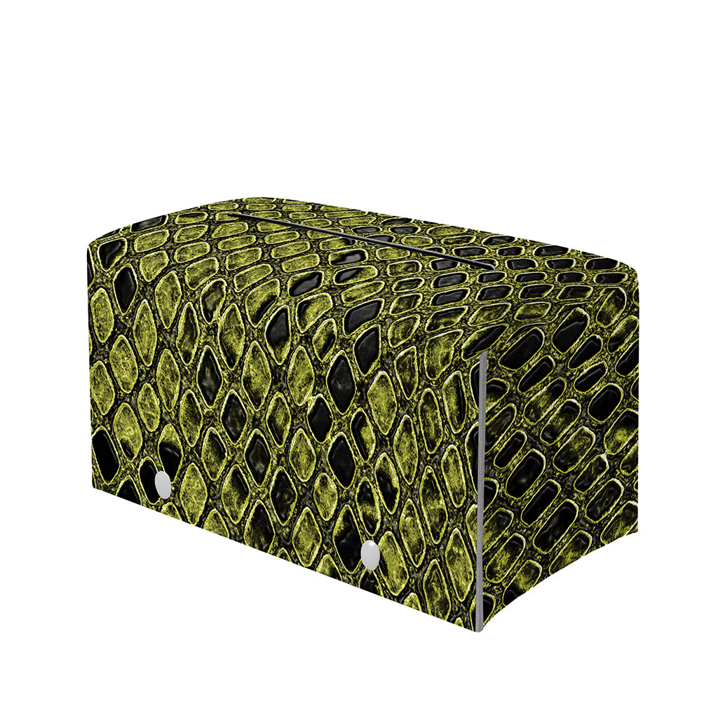 Lime Green And Black Snakeskin Print Leather Tissue Box Cover