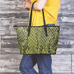 Lime Green And Black Snakeskin Print Leather Tote Bag