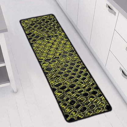 Lime Green And Black Snakeskin Print Long Kitchen Mat