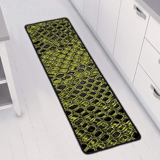 Lime Green And Black Snakeskin Print Long Kitchen Mat