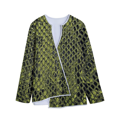 Lime Green And Black Snakeskin Print Long Sleeve Short Coat