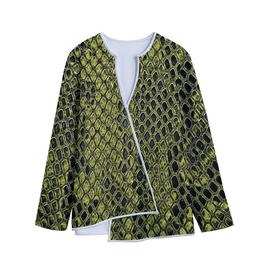 Lime Green And Black Snakeskin Print Long Sleeve Short Coat