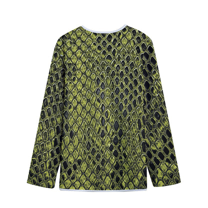 Lime Green And Black Snakeskin Print Long Sleeve Short Coat