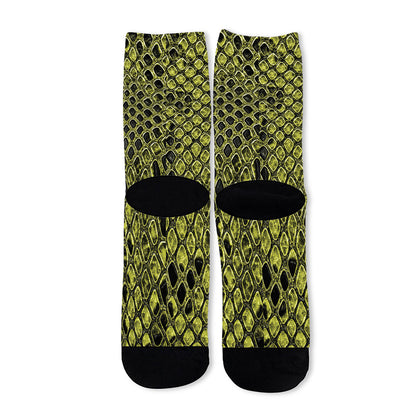 Lime Green And Black Snakeskin Print Long Socks