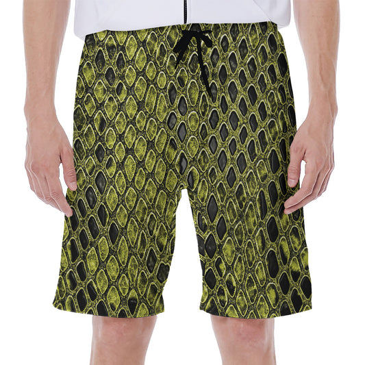 Lime Green And Black Snakeskin Print Men's Beach Shorts