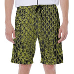 Lime Green And Black Snakeskin Print Men's Beach Shorts