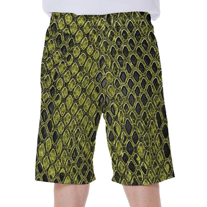 Lime Green And Black Snakeskin Print Men's Beach Shorts
