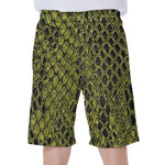 Lime Green And Black Snakeskin Print Men's Beach Shorts
