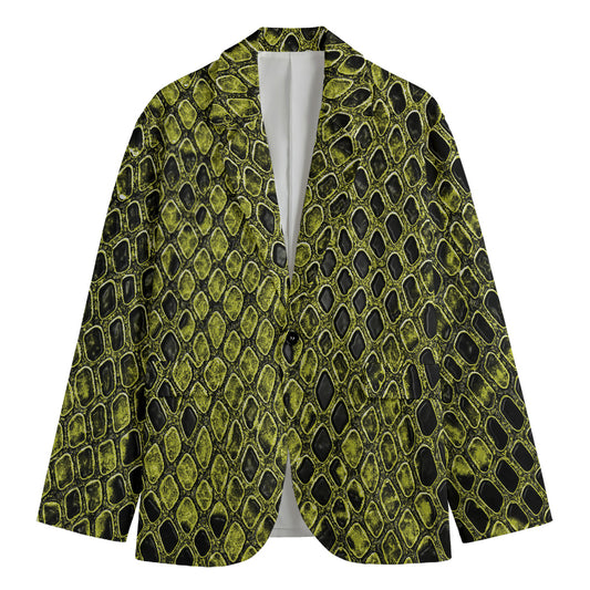 Lime Green And Black Snakeskin Print Men's Blazer