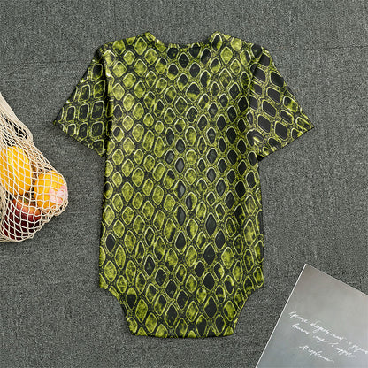 Lime Green And Black Snakeskin Print Men's Bodysuit
