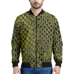 Lime Green And Black Snakeskin Print Men's Bomber Jacket