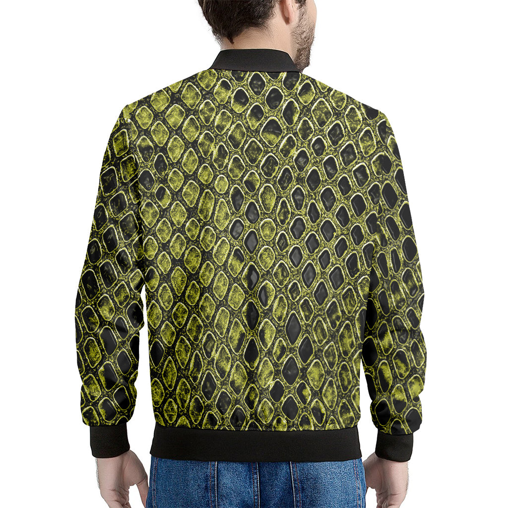 Lime Green And Black Snakeskin Print Men's Bomber Jacket