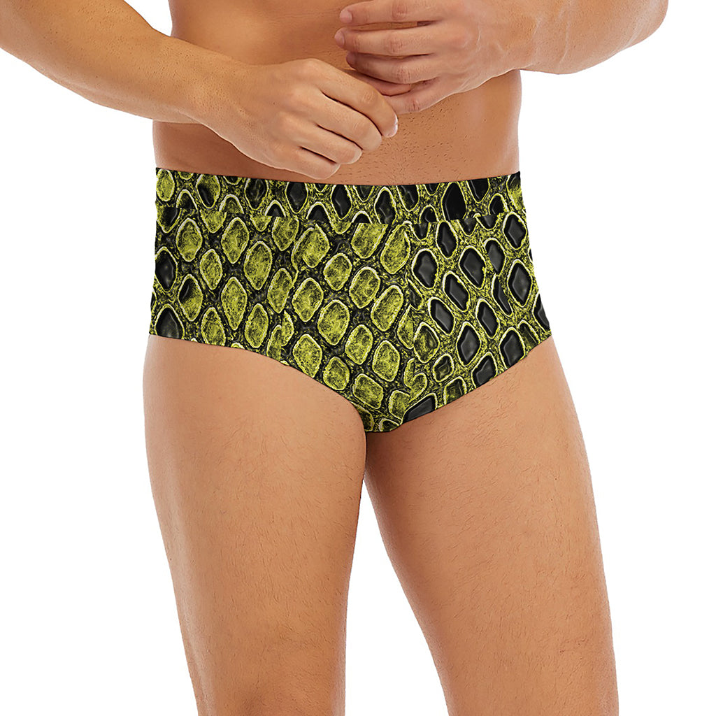Lime Green And Black Snakeskin Print Men's Briefs