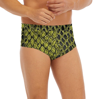 Lime Green And Black Snakeskin Print Men's Briefs