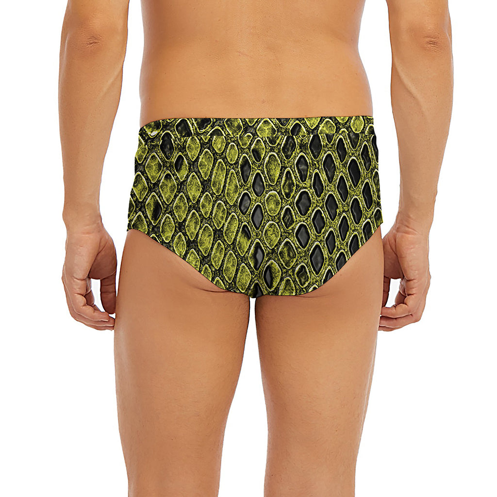 Lime Green And Black Snakeskin Print Men's Briefs