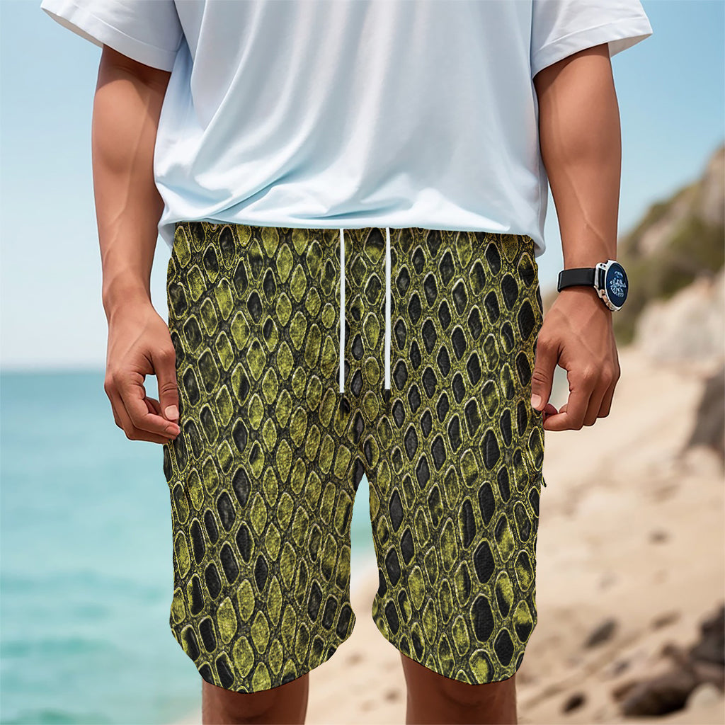 Lime Green And Black Snakeskin Print Men's Cargo Shorts